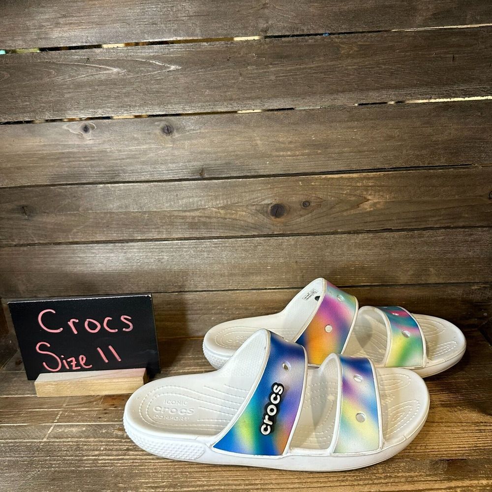 Womens Crocs Solarized Purple Tie Dye Comfort Casual Slides Sandals Size 11 M